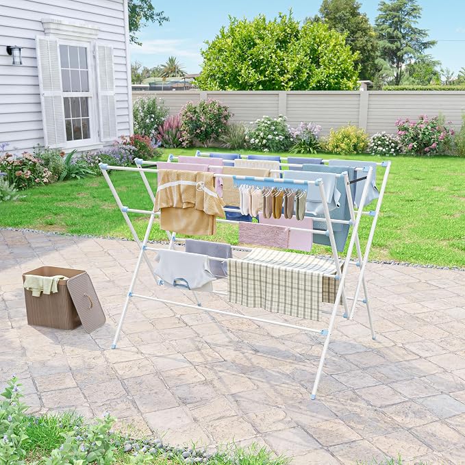 Drying Rack Clothing,35.43in Long Drying Poles Large Clothes Drying Rack | Foldable Portable Laundry Drying Rack with Sock Clips for Air Drying Clothing,Towels,Delicate Eac,Indoor Outdoor Use.Blue