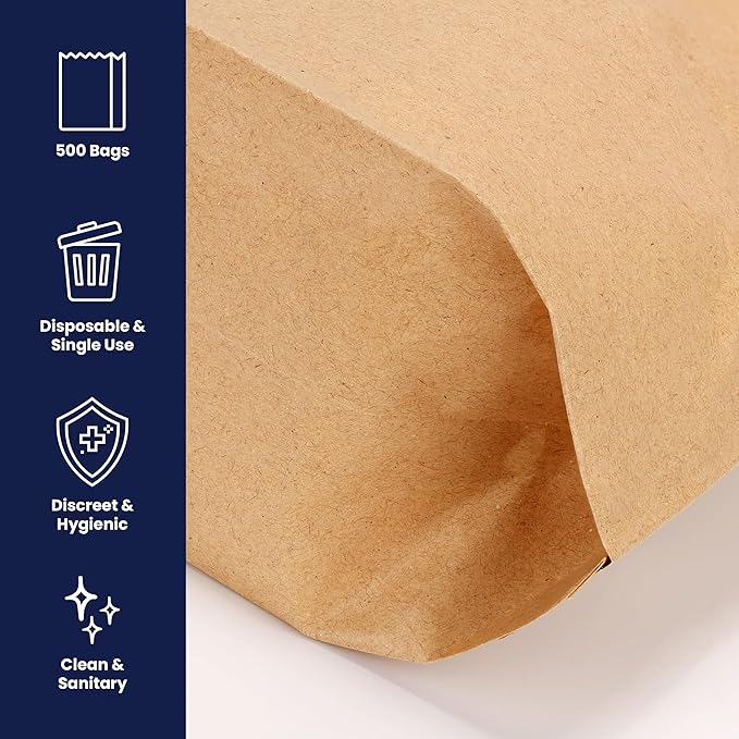 Hospeco KL Waxed Kraft Receptacle Liner Bags,Moisture-Resistant Feminine Hygiene Waste Bags, Fits Sanitary Disposal Units, 7.5 x 10.5 x 3 in (Pack of 1000)