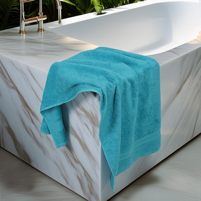 Medium Size Bath Towels Set of 6 – 100% Cotton Terry – 24" x 48" – Quick Dry, Soft & Highly Absorbent – Teal Blue Towels for Bathroom, Gym, Spa, Pool & Daily Use