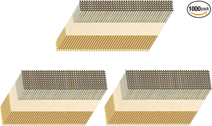 HW HAMWOO 34°Framing Nails,Galvanized Ring Shank,3-1/2":1000pcs | D Head Nail Pack,Paper Tape Strip Nails,for 30 to 34 Degree Framing Nailer