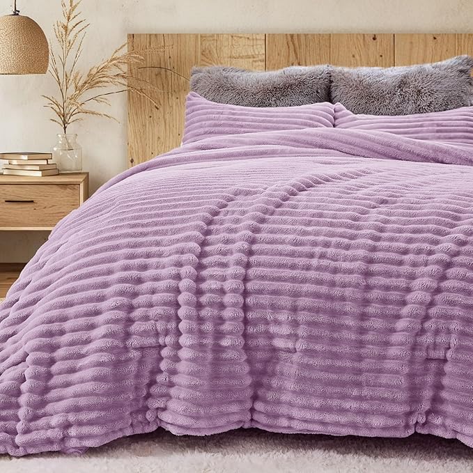 Sasttie Twin/Twin-XL Comforter Set 2 Pieces - Super Soft Fleece Comforters Twin/Twin-XL Size, 1 Luxury Warm Fuzzy Marshmallow Comforter with 1 Pillow Case, Faux Fur Bedding Set, Purple