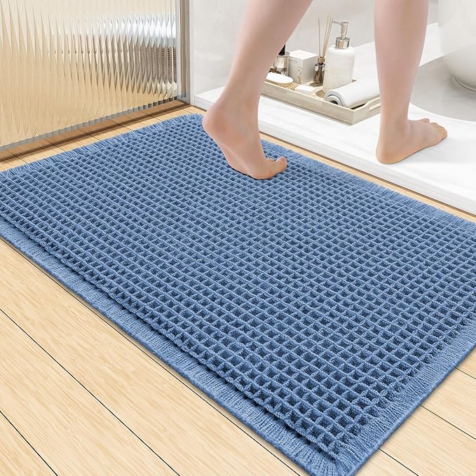 Smiry Waffle Bath Mat 36x24, Extra Soft Absorbent Bathroom Rugs, Non Slip Machine Washable Quick Dry Bath Rugs for Bathroom Floor, Tub, Shower, Home Decor Accessories, Blue