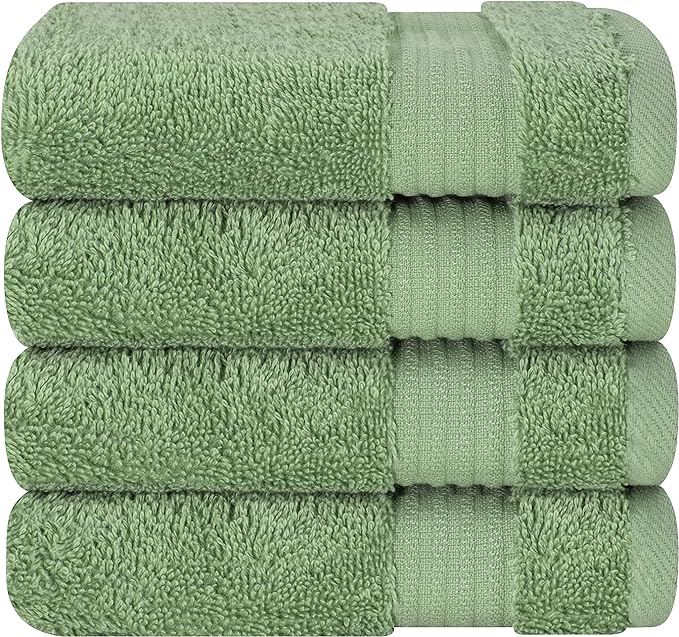 Cotton Paradise 100% Cotton Turkish Towel Set, Soft Absorbent Quick Dry, 4 Piece Washcloth Set, Sage Green