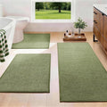 YIHOUSE Green Bathroom Rugs Sets 3 Piece, Quick Dry Thin Bath Mat with Toilet Rug, Non Slip Absorbent Machine Washable, Bath Runner Rugs for Bathtub Sink Home Decor