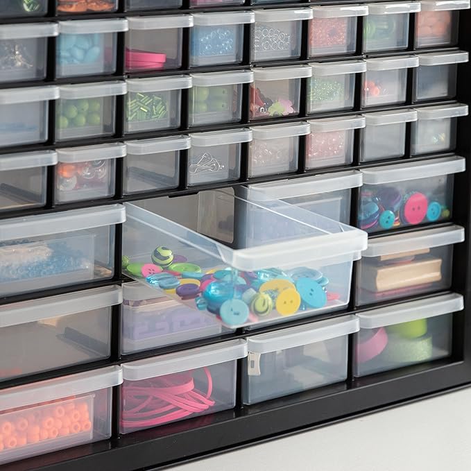 IRIS USA 44-Drawer Small Parts Organizer, Made in USA, Storage Drawers for Screws, Nuts, Bolts, Electronics, Hardware, Beads, Crafts, Building Bricks, Stackable Garage Storage Cabinet, Black