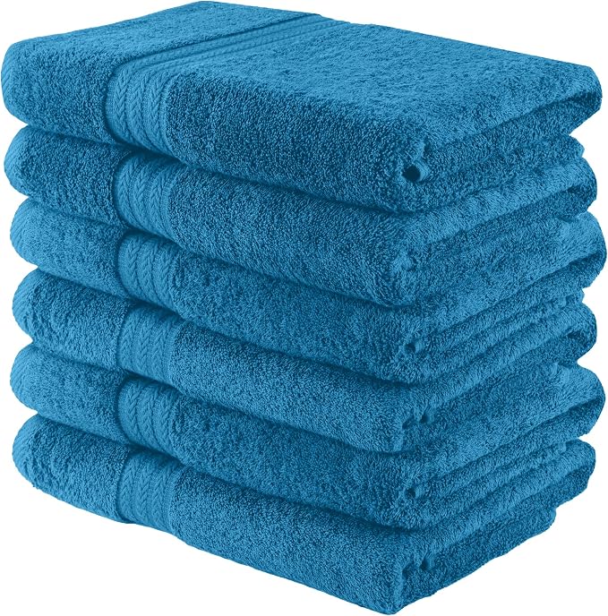 HERCULEAN Large Bath Towels 24 x 50 Pack of 6 | Quick Dry and Highly Absorbent | 100% Cotton Terry Towels for Bathroom - Perfect for Shower - Pool and Spa - Luxury Soft Towels - Teal Blue