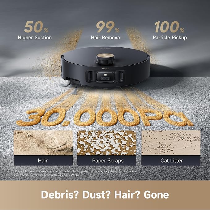 DREAME Aqua10 Roller Robot Vacuum, AquaRoll Mopping, 30,000Pa Suction, 100% Detangling, Carpet-Protecting Roller Guard, Clear 2.36in Obstacle, Self-Empty, Self-Cleaning, Roller Mop Extending
