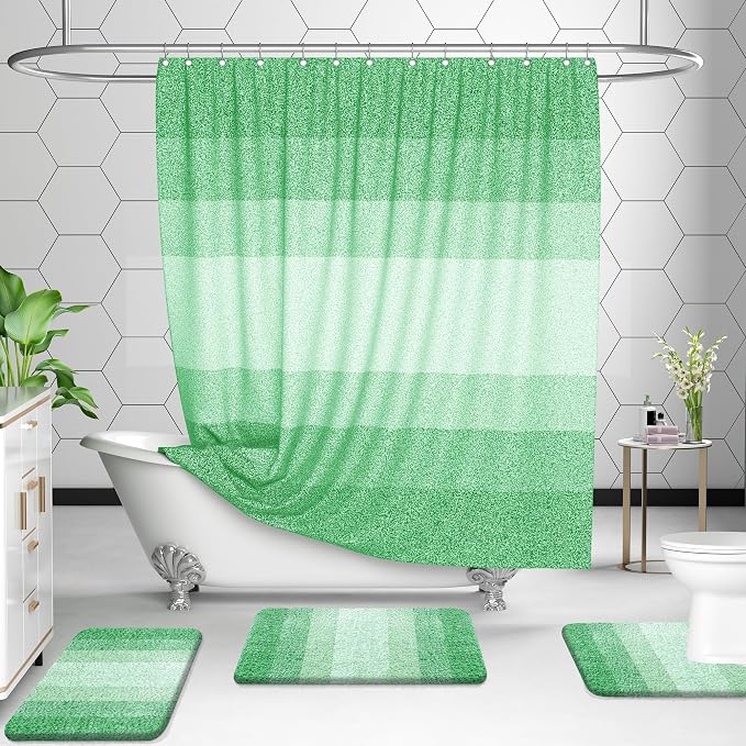 OLANLY Luxury Toilet Rugs U-Shaped 24x20, Extra Soft and Absorbent Microfiber Bathroom Rugs, Non-Slip Plush Shaggy Bath Mat, Machine Wash Dry, Contour Bathroom Mats for Toilet Base, Green