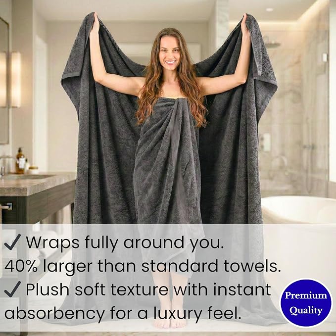 SALBAKOS Luxury 100% Turkish Cotton Bath Sheet 40x80 in (1-Piece, Gray) | Extra Large Jumbo Oversized Bathroom and Beach Towel, Super Soft Highly Absorbent Thick Premium Hotel Quality, Made in Turkey