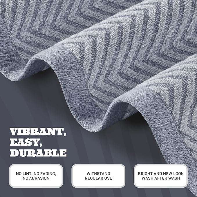 White Classic Cotton Beach Towels Oversized 35 x 70 Inches, Ultra Absorbent and Low Lint Luxury Pool Towels, Chevron Design, Light Gray, 2 Pack