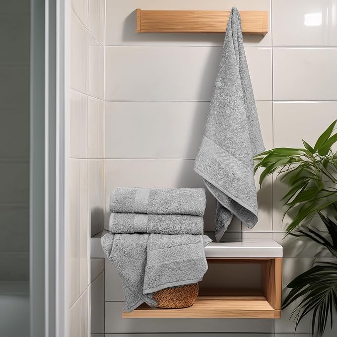 Medium Size Bath Towels Set of 6 – 100% Cotton Terry – 24" x 48" – Quick Dry, Soft & Highly Absorbent – Light Grey Towels for Bathroom, Gym, Spa, Pool & Daily Use