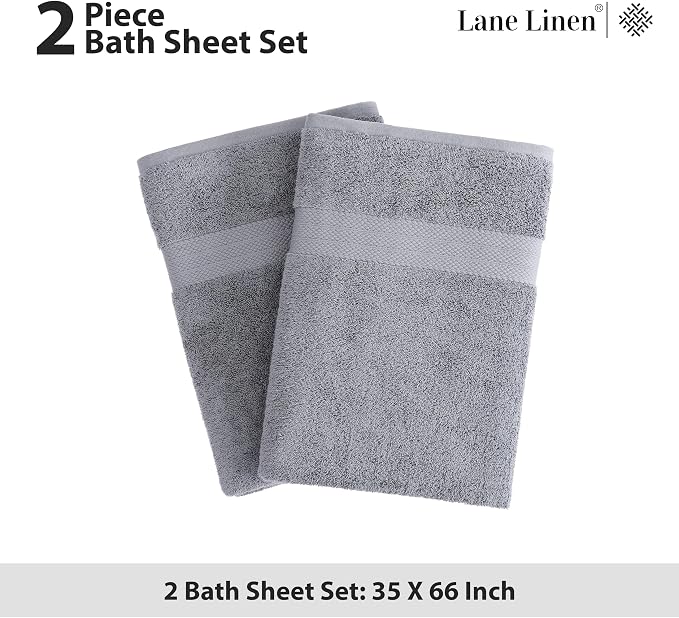 LANE LINEN Bath Sheets 100% Cotton 2 Pack Oversized Soft - Grey | Oversized Shower Sheets - Generously Sized, Oversized & Roomy, Lightweight & Breathable, Fade-Resistant Color