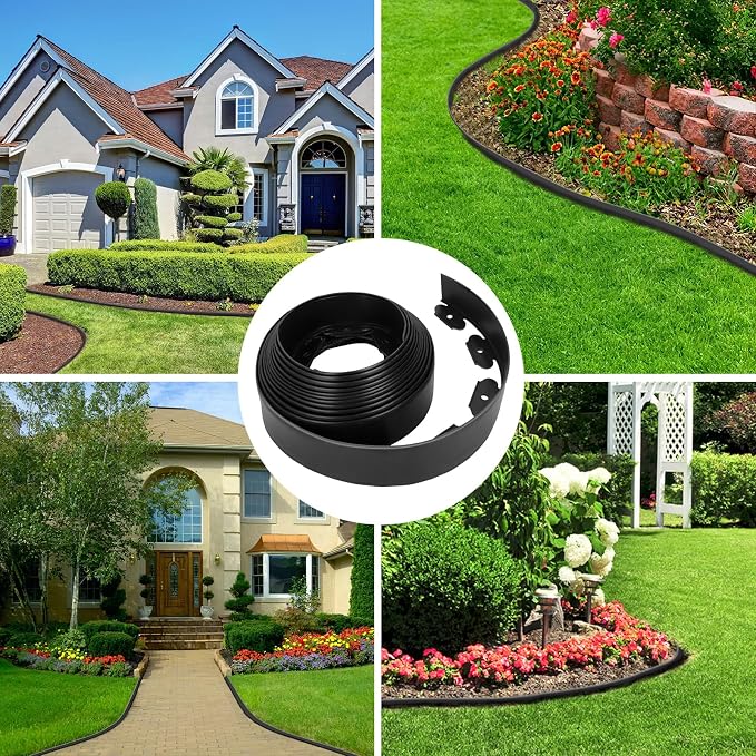 2IN x 50FT Landscape Edging Border with 75 Spikes, Plastic Edging for Landscaping, No Dig Garden Border Edging Kit for Flower Beds, Lawn, Yard, Paver Pathway