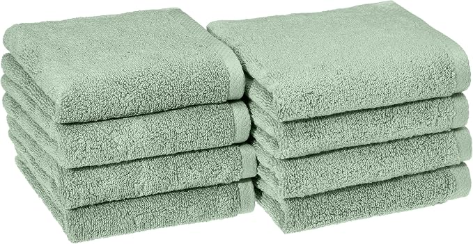 Amazon Basics Lightweight Quick-Dry Hand Towels, 100% Cotton, 28" x 16", Seafoam Green, 8-Pack