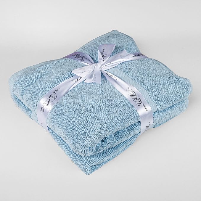 HILLFAIR-900 GSM-100% Ringspun Cotton Floor Towels mat- Hotel-Spa Tub-Shower Bathroom Floor mat Towels- 21 x 34 Inch- Terry Cotton Bath Mat, Machine Washable, Absorbent-2 Peice Towel Set- Ocean Blue