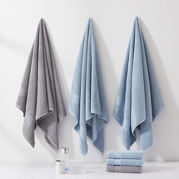 COZYART Luxury Bath Towel Set 6 Pcs, Light Blue 100% Turkish Cotton 650 GSM | OEKO-Tex 100 Certified Zero Twist Ring Spun, Soft Absorbent Quick Dry, Plush Fluffy, Breathable Hotel Quality for Daily Use