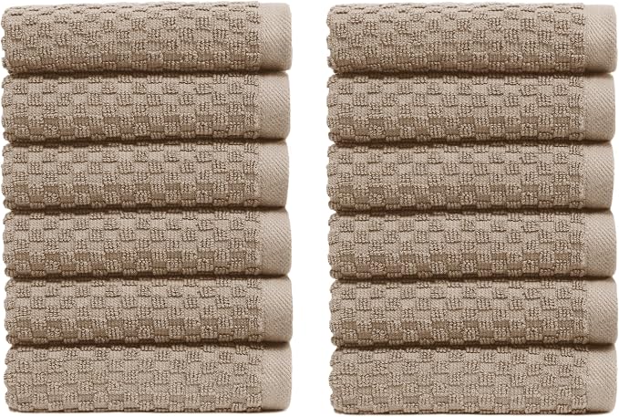 COTTON CRAFT Euro Spa Waffle Wash Cloth - Set of 12 Linen Washcloth | Luxury Face Towel Set - 100% Cotton - Soft Plush Absorbent Low Lint Quick Dry - Gym Shower Beach Bath Kitchen - 12x12 inches