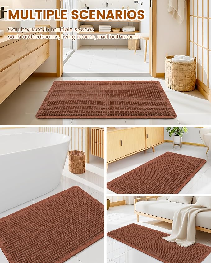 Smiry Waffle Bath Mat 30x18, Extra Soft Absorbent Bathroom Rugs, Non Slip Machine Washable Quick Dry Bath Rugs for Bathroom Floor, Tub, Shower, Home Decor Accessories, Orange