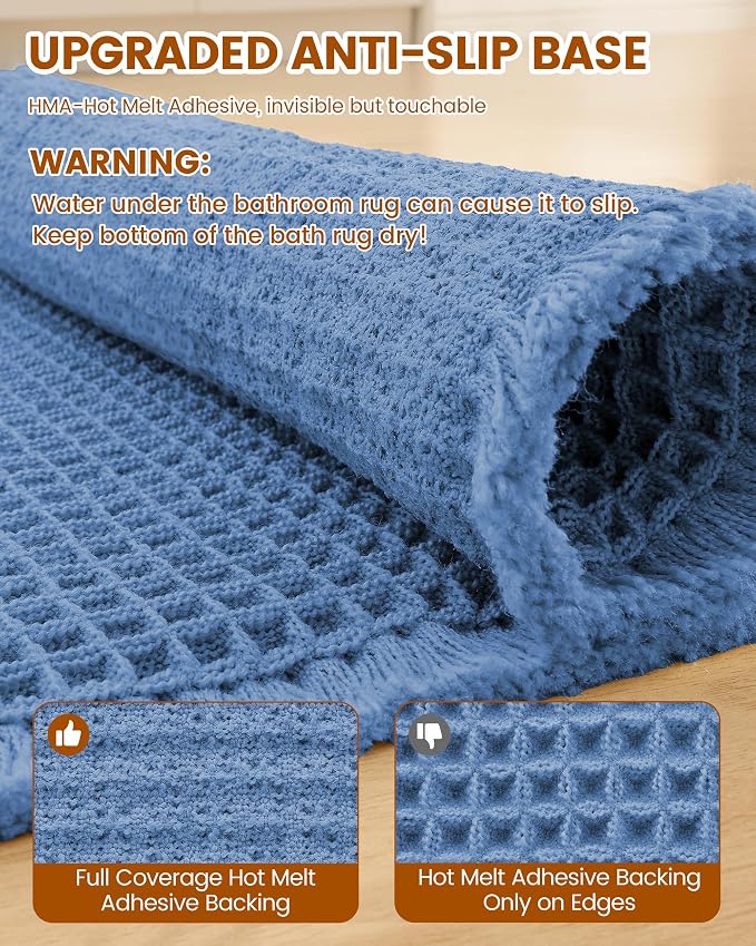 Smiry Waffle Bath Mat 47x24, Extra Soft Absorbent Bathroom Rugs, Non Slip Machine Washable Quick Dry Bath Rugs for Bathroom Floor, Tub, Shower, Home Decor Accessories, Blue