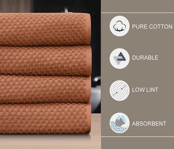 COTTON CRAFT Euro Spa Waffle Weave Bath Towels - Set of 4 Mocha Towels | Pure 100% Ringspun Cotton Oversized Luxurious Towel Set - Soft Plush Super Absorbent Low Lint Quick Dry - 30 x 56 inches