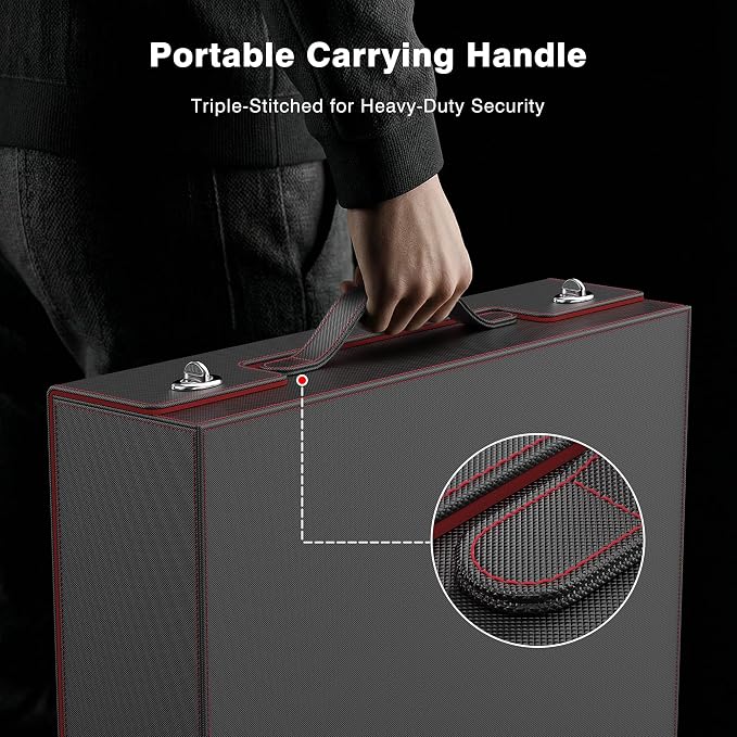Kabinka MTG Card Storage Box with Handle & Mechanical Latch,5-Row 3900+ Commander Trading Card Case with Sealed Display Window,Top Loaders Organizer Deck Box for MTG/TCG/PTCG/Sports Cards (Black Red)
