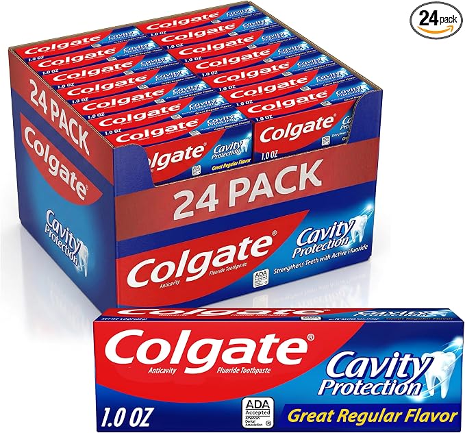 Colgate Cavity Protection Toothpaste with Fluoride, Minty Great Regular Flavor, Anti Cavity Toothpaste, 24 Pack, 1 Oz Tubes