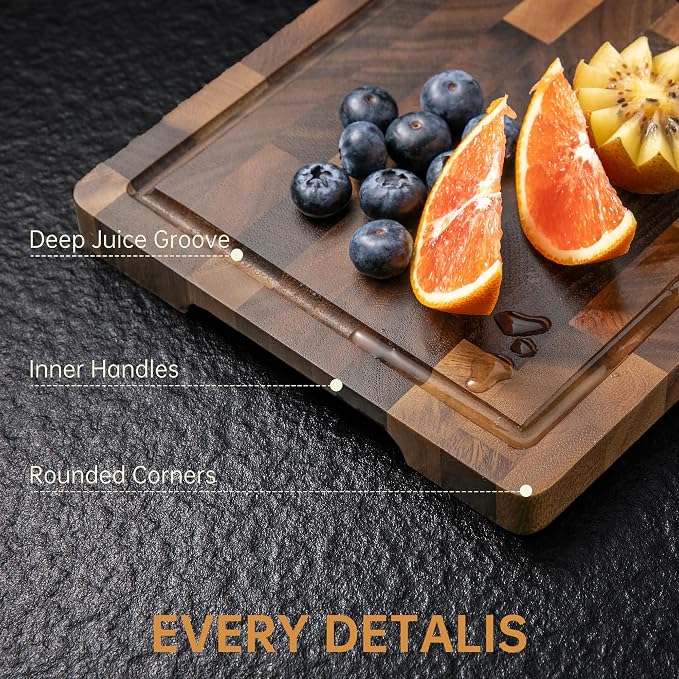 Walnut Cutting Board, Small Wooden Cutting Board Meal Prep Serving | 10"×8"×0.8", Premium Walnut Wood, End Grain, FSC Certified, Deep Juice Groove, Built-In Handle, Non-Slip Feet, Knife Friendly