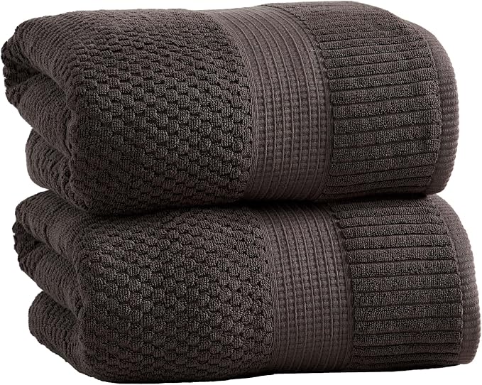 NY Loft 100% Cotton 2-Pack Oversized Bath Towel Set | Dark Grey | Quick-Dry | Two Oversized 35" x 70" Bath Towels / Bath Sheets | Super Absorbent | Designer-Styled Texture
