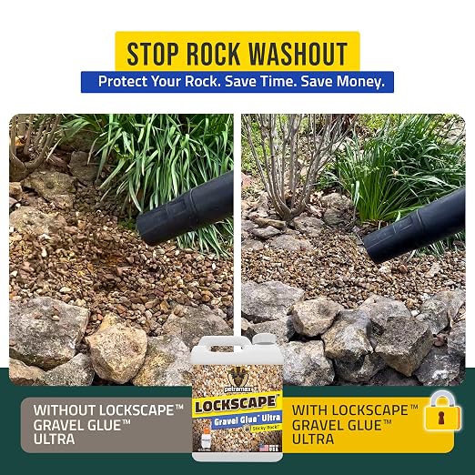 Lockscape Rock Glue for Landscaping | Gravel Glue Ultra Concentrated (1 Gallon) - Super Adhesive, Non-Toxic, Easy to Apply Dries Clear - Decomposed Granite Stabilizer with Extensive Coverage Pet Safe