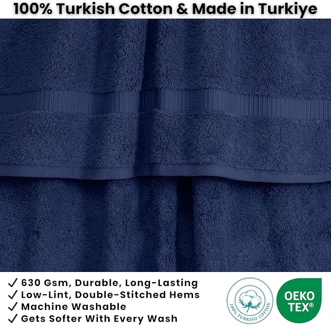 SALBAKOS 2-Piece 100% Turkish Cotton Bath Towels, Extra Large 35x70, Navy | Oversized Bath Sheet Towel for Bathroom & Beach, Thick, Super Soft, Highly Absorbent, Premium Hotel Quality, Made in Turkey