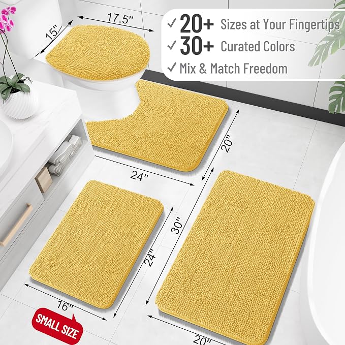 OLANLY Large Bathroom Rugs 44x32, Extra Soft Absorbent Chenille Bath Rugs, Rubber Backing Quick Dry, Machine Washable Bath Mats for Bathroom Floor, Tub and Shower, Home Decor Accessories, Yellow
