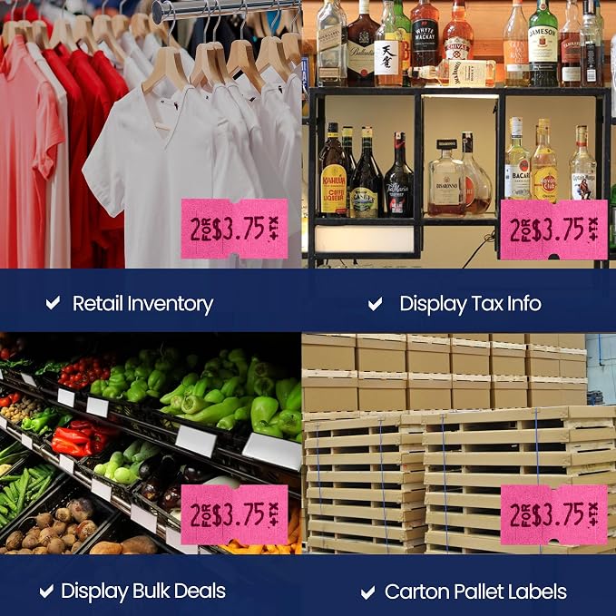 Perco 1 Line Fluorescent Pink Labels - 8,000 Blank Price and Date Gun Labels for Perco Lite, X, Plus and Pro 1 Line Price and Date Guns - 8 Rolls, 1 Sleeve - Made in USA