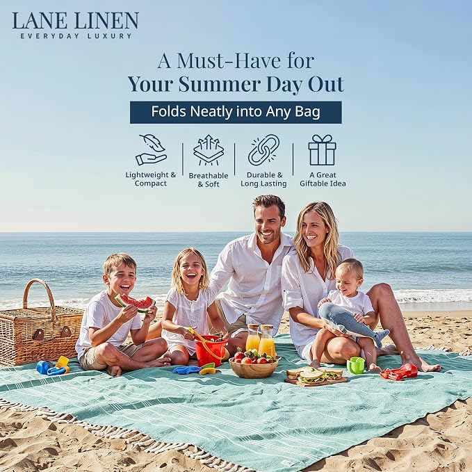 LANE LINEN Beach Blanket Sand Free & Lightweight Beach Towel - Hunter Green
