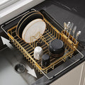 JASIWAY Gold Dish Drying Rack Over the Sink with Utensil Holder | Expandable Stainless Steel Dish Driainers for Small Kitchen, Counter Space Saving, Fast Drain, Rust Resistant, For Apartment
