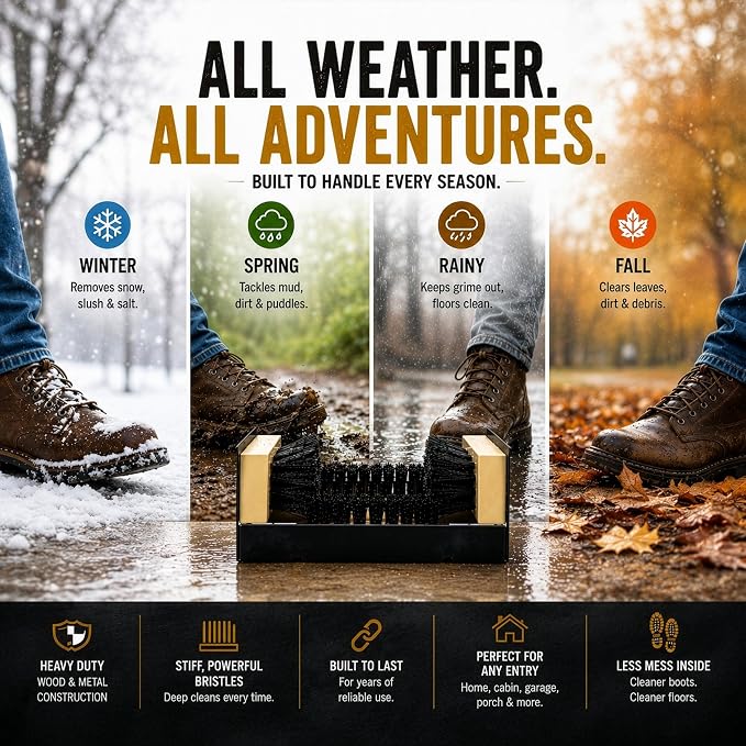 Heavy Duty Classic Outdoor Boot Scraper & Shoe Cleaner Brush with Stiff Bristles Metal Frame Portable or Floor Mounted for Entryways Barns Farms Garages Removes Mud Snow Sand Fits