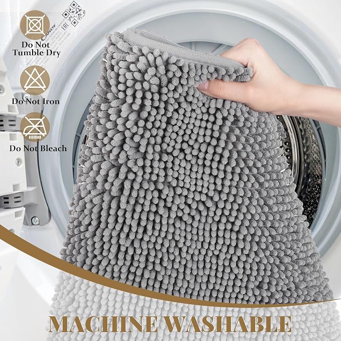 Bathroom Rugs Mat 72 x 24, Thick Soft Absorbent Chenille Bath Rugs, Rubber Backing Bath Mats for Bathroom Floor, Tub, Shower, Bedroom, Home Decor Accessories, Quick Dry Machine Washable, Grey