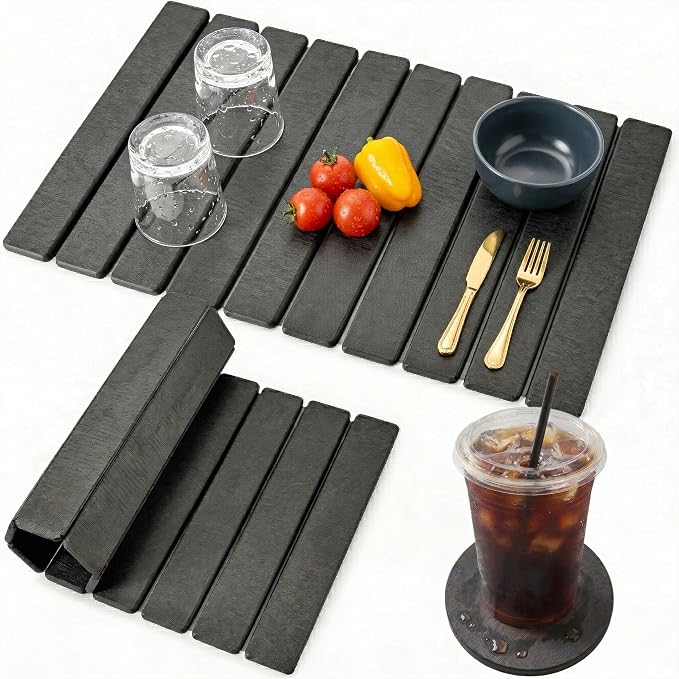 Large Stone Drying Mat for Kitchen Counter, Quick Dry Stone Drying Mat, Foldable Water Absorbing Diatomaceous Earth Dish Drying Mat for Plate Rack Bottles Utensils(Dark Gray 24"×16" & 4" Coaster)