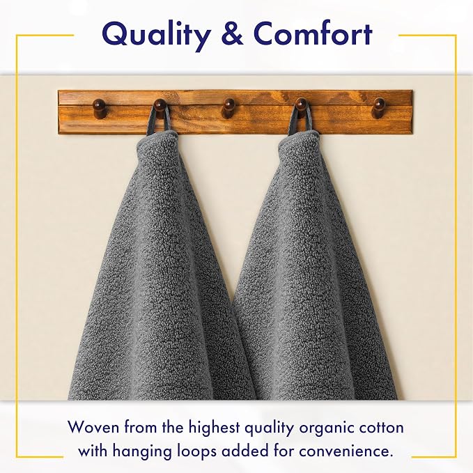 Alusa Home 100% Organic Zero-Twist Cotton Towels - GOTS Certified Luxury Bath Towels - Ultra Soft & Plush 700GSM Long-Staple Cotton - 6 Piece Towel Set (Granite Grey)