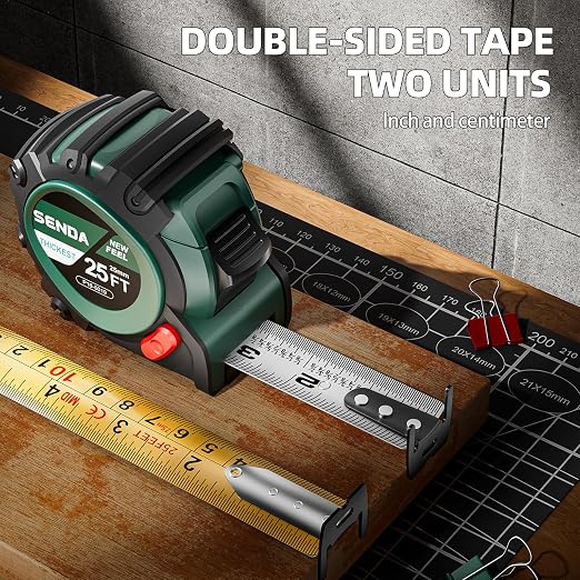 SENDA 4 Pack Tape Measure 25Ft - Heavy Duty Tape Measure with 25mm Wide with Three Stops, High Precision Measuring Tape Retractable Measuring Tape, Rubber for Comfortable Grip, Fraction Markings