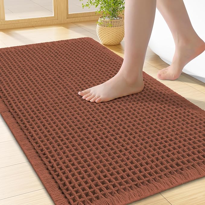 Smiry Waffle Bath Mat 24x16, Extra Soft Absorbent Bathroom Rugs, Non Slip Machine Washable Quick Dry Bath Rugs for Bathroom Floor, Tub, Shower, Home Decor Accessories, Orange