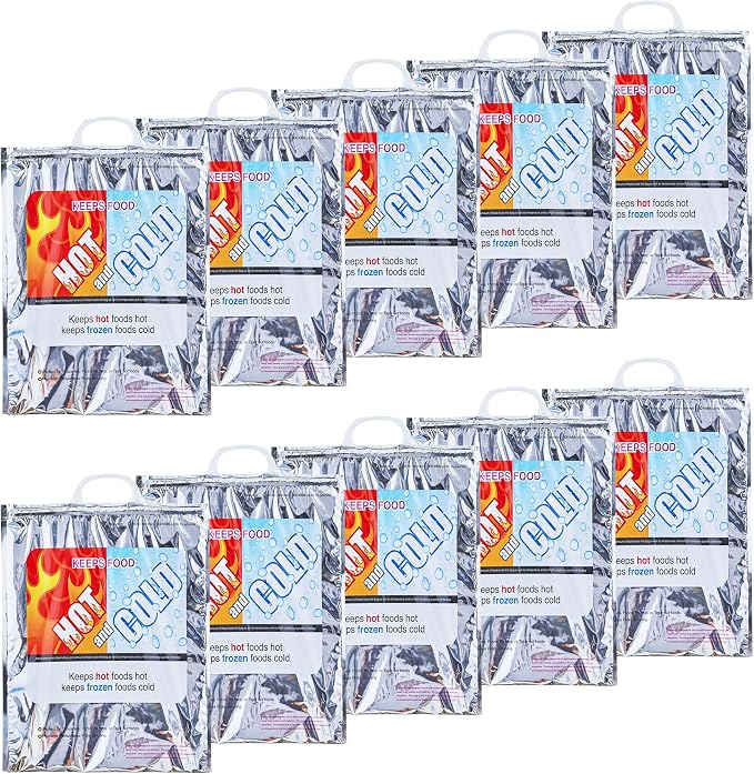 Superio Hot and Cold Insulated Bags for Food Delivery, Grocery Shopping Bags, Food Storage for Hot and Frozen Food for Travel, Disposable Cooler Bag, Reinforced Thermal Lunch Bag (10, 13.5"x17.5")