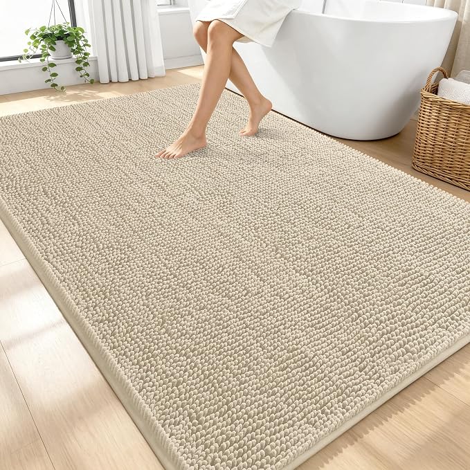 OLANLY Large Bathroom Rugs 70x46, Extra Soft Absorbent Chenille Bath Rugs, Rubber Backing Quick Dry, Machine Washable Bath Mats for Bathroom Floor, Tub and Shower, Home Decor Accessories, Sand