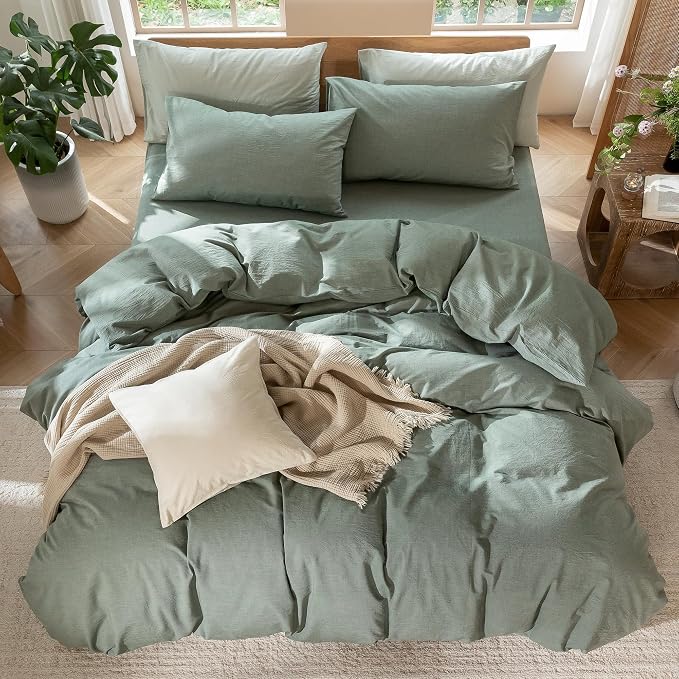 MooMee Duvet Cover Set 100% Washed Cotton Linen Like King | Relaxed Linen-like Texture. Soft, Breathable & Long-lasting Comfort. Lightweight. Hidden Zipper with 8 Interior Corner Ties