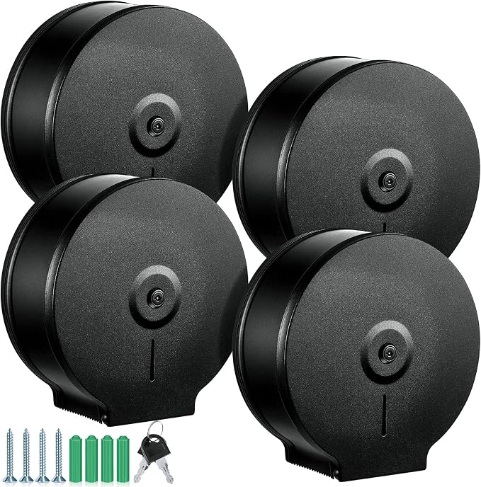 Mifoci 4 Pcs Industrial Toilet Paper Holder Commercial Roll Dispenser Wall Mount Stainless Steel Jumbo Tissue Dispenser Fits 9" Roll Toilet Paper for Office Home Public Places (Black)