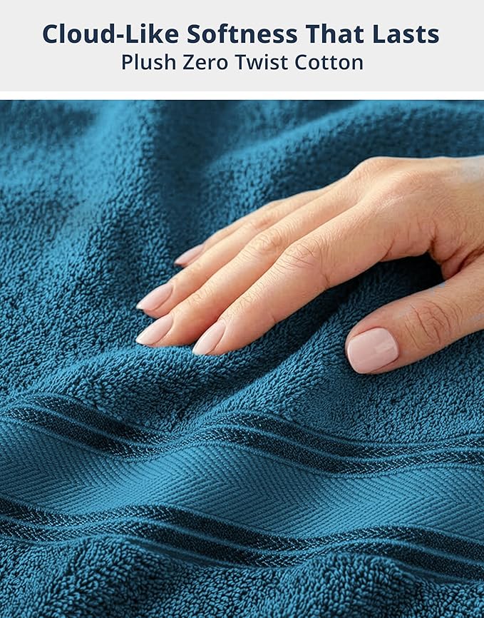LANE LINEN 100% Cotton 4 Pack Bath Towels Set (28"x54") - Zero Twist, Large Cotton Towels for Bathroom - Quick Dry, Soft & Absorbent Bath Towel Set - Pre Shrunk, Wide Variety of Colors - Sea Port