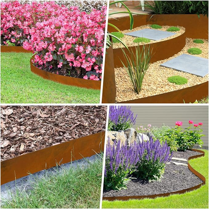 Co rten Steel Landscape Edging 12 Inch, 6 Packs Pre-Rusted | 40x12 inch | Metal Edging | 1mm thick for garden yard lawn