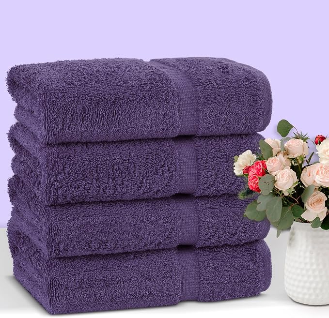 Chakir Turkish Linens 4 Piece Large Bath Towels, 100% Cotton Turkish Towels for Bathroom, Luxury Soft Absorbent Bath Towel Set, 27 x 54 Inches, Plum