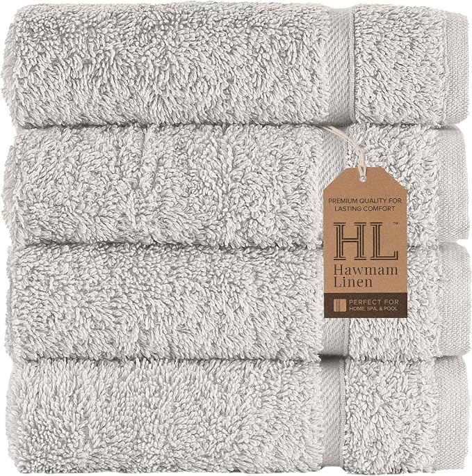Washcloth Linen Set Premium Original Turkish Cotton, Hotel Quality for Maximum Softness & Absorbency for Face, Hand, Kitchen & Cleaning (Ice Silver, Washcloth Set)