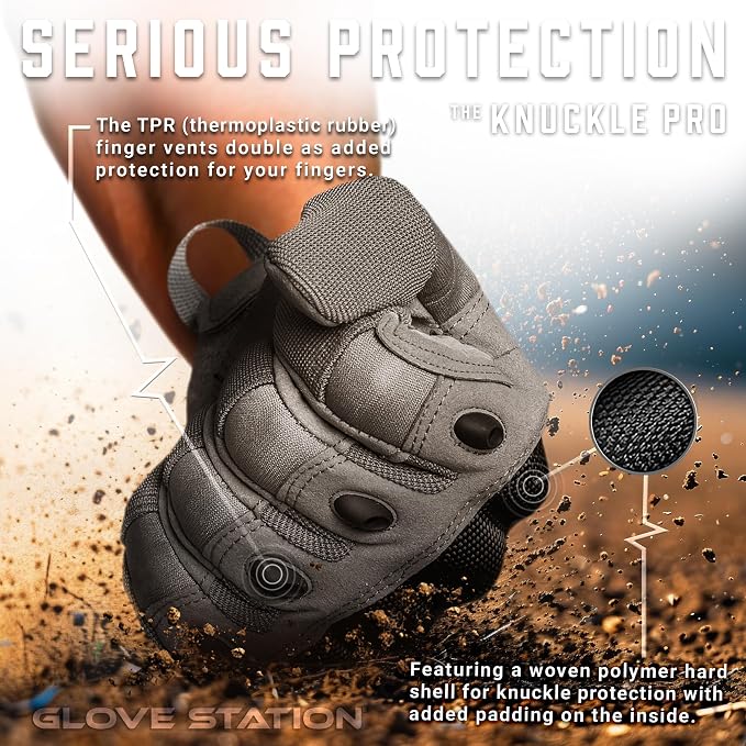 Glove Station Hard Knuckle Utility Gloves, Touchscreen, THKFF, Gray, Large | TPR Impact Shield, Touchscreen Compatible - Motorcycle, Outdoor & Utility Use