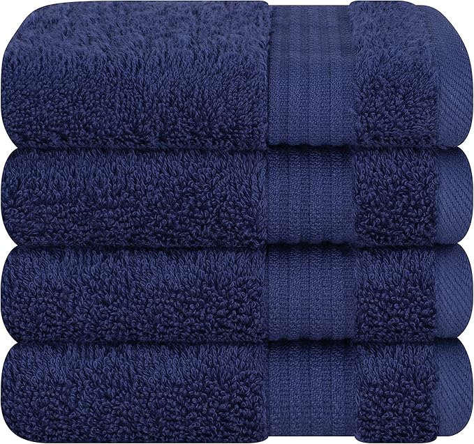 Cotton Paradise 100% Cotton Turkish Towel Set, Soft Absorbent Quick Dry, 4 Piece Washcloth Set, Navy Blue